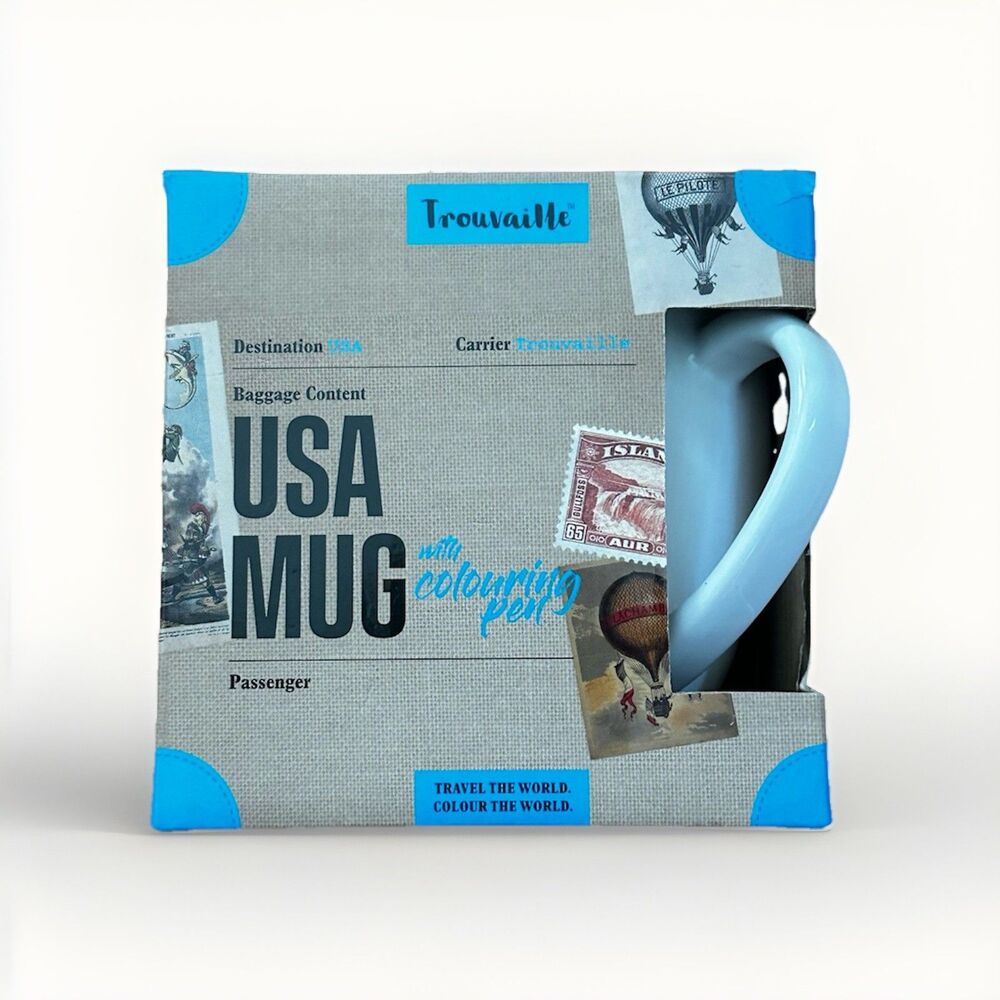 Trouvaille USA Map Colour In Mug New In Box NIB *Missing coloring pen